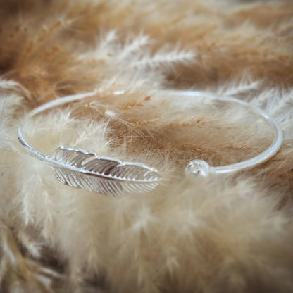 Angel Wing Feather Sterling Silver Bangle Bracelet
