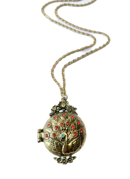 Peacock Vintage Style Locket Pendant Necklace