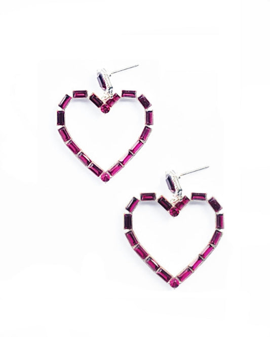 Pink Diamanté Statement Heart Earrings