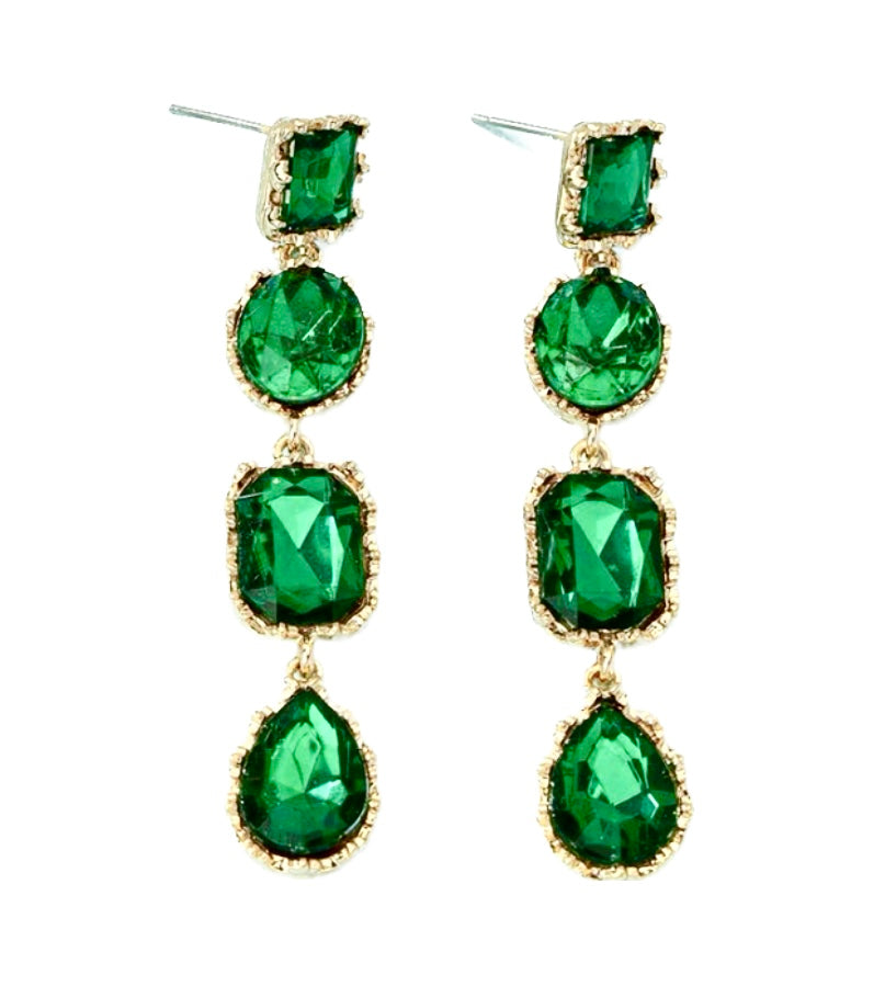 Emerald Green Diamanté Drop Earrings